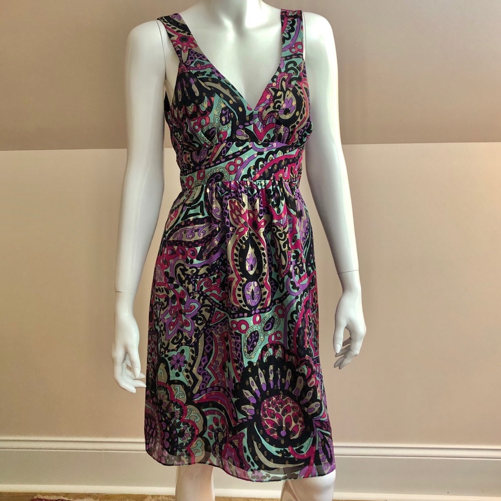 Tibi New York Silk Blend Gold Metallic Print Dress